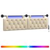 vidaXL Cabeceira suspensa Com luz LED Creme Tecido