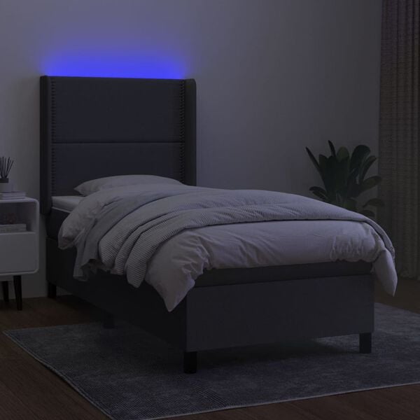 vidaXL Cama box spring c/ colch&atilde;o e LED 80x200 cm tecido cinza-escuro