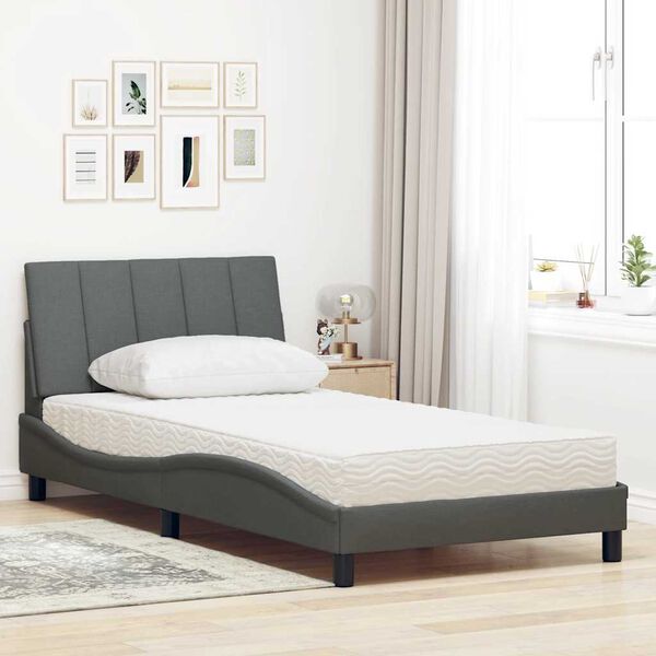 vidaXL Cama com colch&atilde;o Hanko 100x200 cm tecido cinzento-escuro