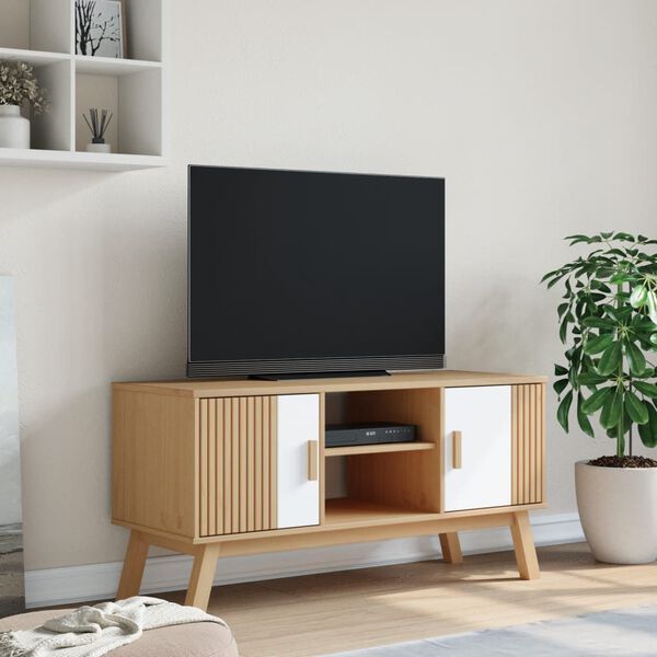 vidaXL M&oacute;vel de TV OLDEN 114x43x57cm pinho maci&ccedil;o branco e castanho