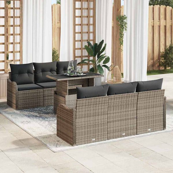 vidaXL Conjunto de Sof&aacute; de Jardim 7 pcs Cinzeto Rattan Sint&eacute;tico