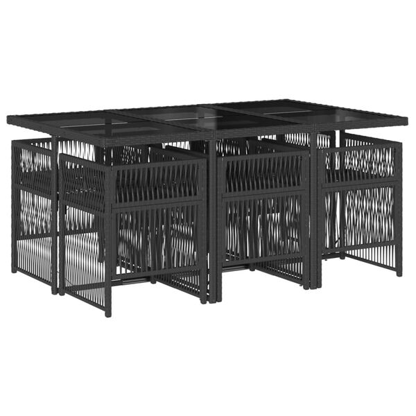 vidaXL 7 pcs conjunto de jantar p/ jardim c/ almofad&otilde;es vime PE preto