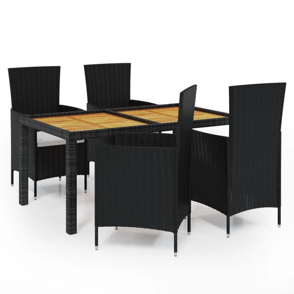 vidaXL 5 pcs conjunto jantar exterior com almofad&otilde;es vime PE preto