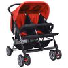 vidaXL Carrinho de beb&eacute; para g&eacute;meos, a&ccedil;o vermelho e preto