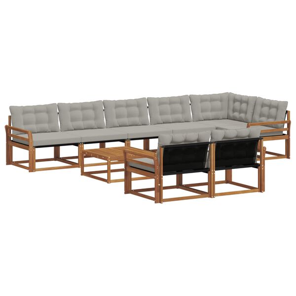 vidaXL Conjunto de Sof&aacute;s para Exterior 9 pcs Cinza Natural e Claro