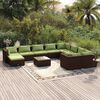 vidaXL 11 pcs conjunto lounge de jardim c/ almofadões vime PE castanho