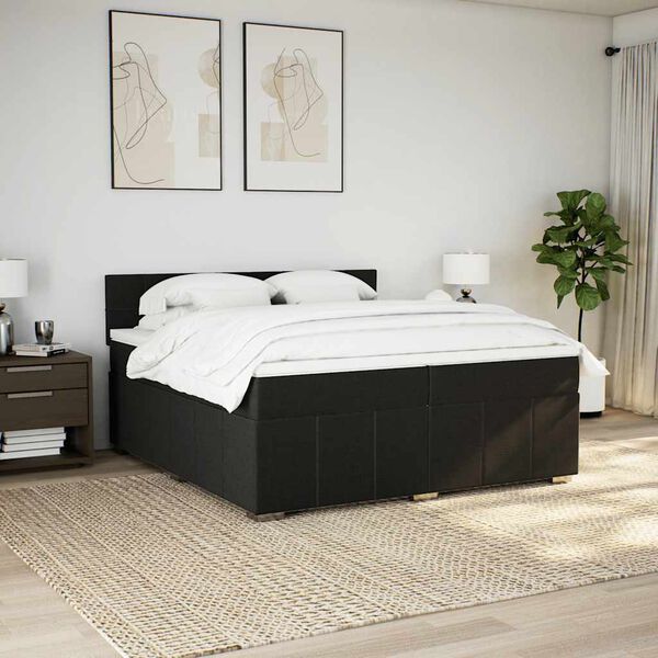 vidaXL Cama com molas/colch&atilde;o 200x200 cm tecido preto