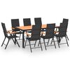 vidaXL 9 pcs conjunto de jantar para jardim preto e castanho