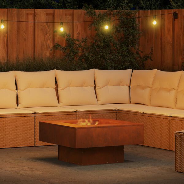 vidaXL Fire Pit Castanho 80 x 80 x 40 cm A&ccedil;o resistente &agrave;s intemp&eacute;ries