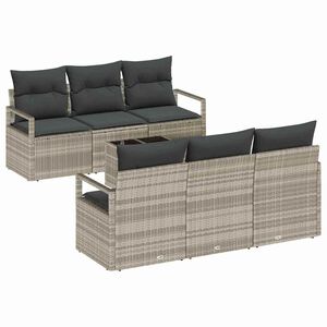 vidaXL Conjunto de Sof&aacute;s com almofada 7 pcs Cinzento-claro vime PE