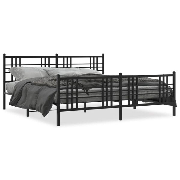 vidaXL Estrutura de cama com cabeceira e p&eacute;s 200x200 cm metal preto