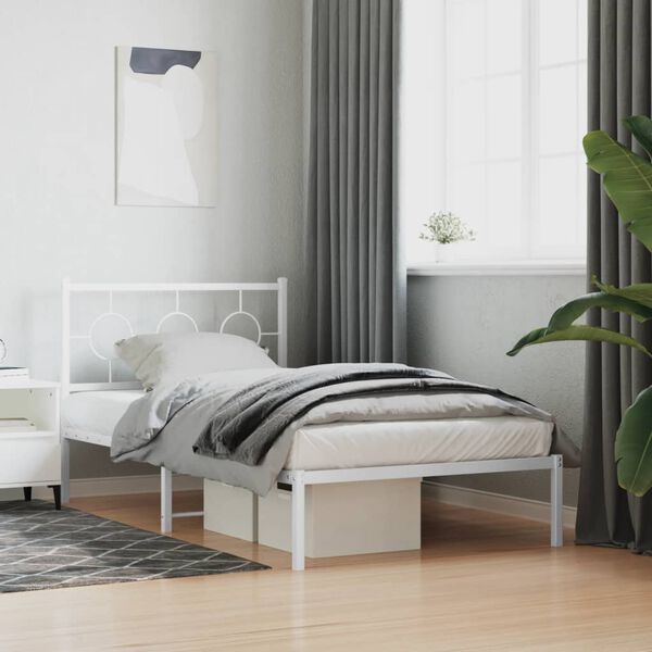 vidaXL Estrutura de cama com cabeceira 100x190 cm metal branco