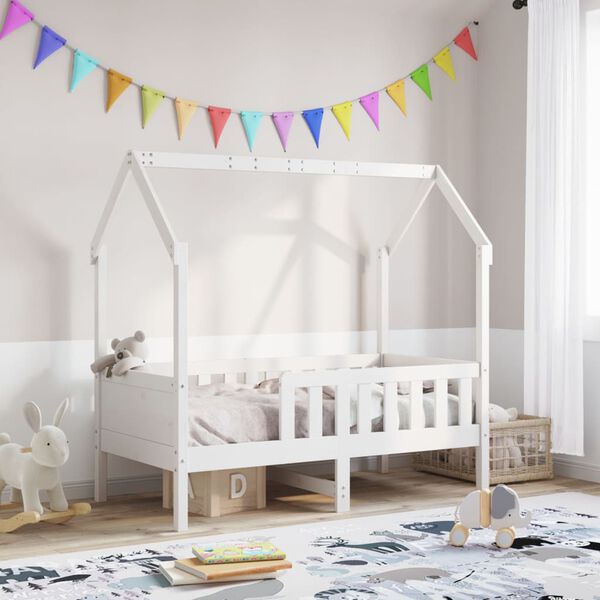 vidaXL Cama infantil formato casa 80x160 cm pinho maciço branco