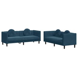 vidaXL 2 pcs conjunto de sof&aacute;s com almofadas veludo azul