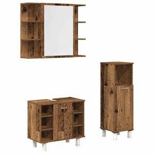 vidaXL 3 pcs conj. m&oacute;veis casa banho derivados madeira madeira velha