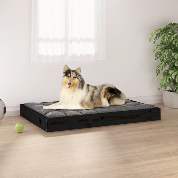 vidaXL Cama para c&atilde;es 91,5x64x9 cm madeira de pinho maci&ccedil;a preto