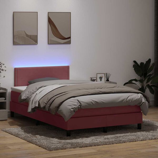 vidaXL Cama box spring c/ colch&atilde;o e LED 120x210 cm veludo Rosa
