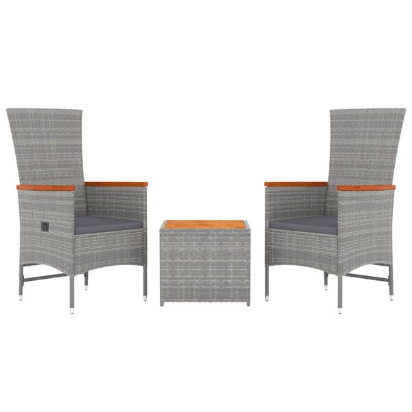 vidaXL 3 pcs conjunto lounge de jardim vime PE/ac&aacute;cia maci&ccedil;a cinza