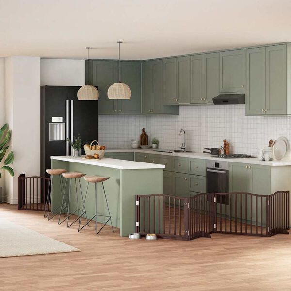 vidaXL Port&atilde;o c&atilde;es c/ porta dobr&aacute;vel 8 pain&eacute;is 640 cm &aacute;lamo castanho