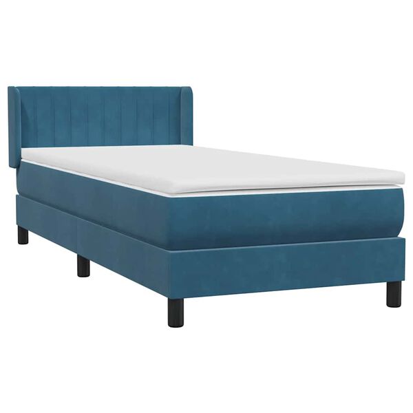 vidaXL Cama com molas/colch&atilde;o 100x220 cm veludo azul-escuro