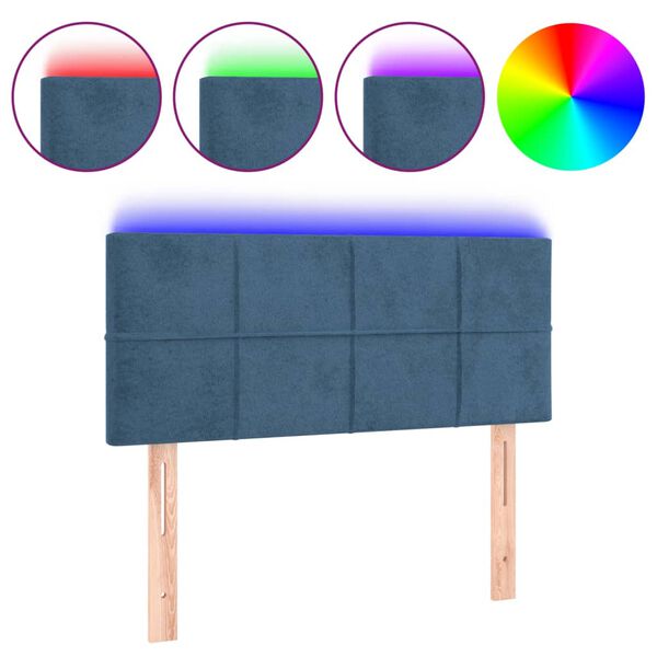 vidaXL Cabeceira de cama c/ luzes LED veludo 90x5x78/88 cm azul-escuro