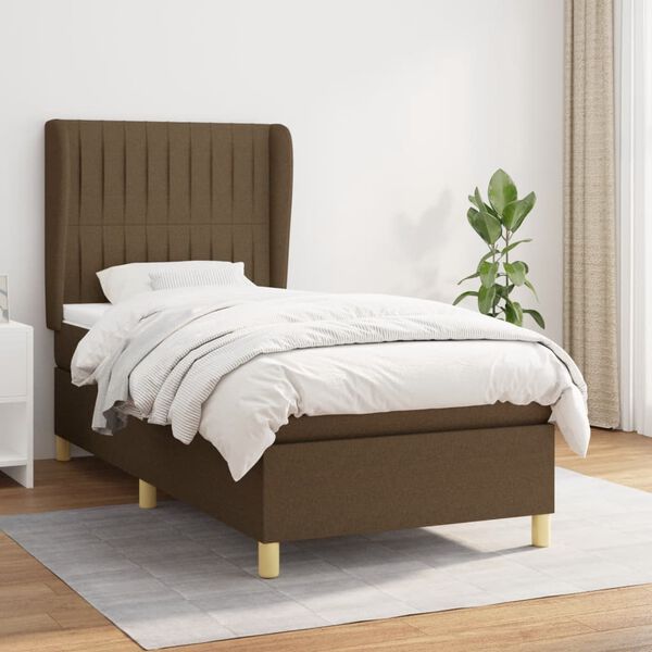 vidaXL Cama com molas/colch&atilde;o 90x190 cm tecido castanho-escuro