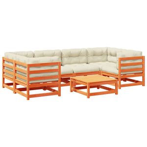 vidaXL 7pcs conj. sofás jardim c/ almofadões pinho maciço castanho mel