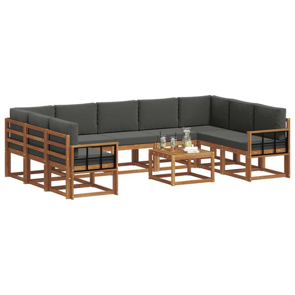 vidaXL Conjunto de Sof&aacute;s para Exterior 10 pcs Natural e Antracite