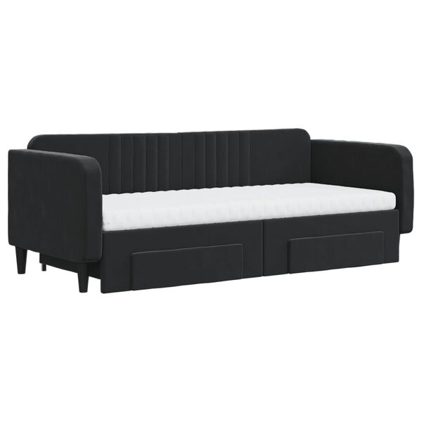 vidaXL Sofá-cama com gavetão e gavetas 90x200 cm veludo preto