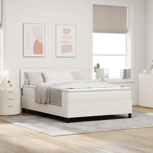 vidaXL Cama Box com luzes de tira LED Creme e Branco 203 x 144 x 88 cm