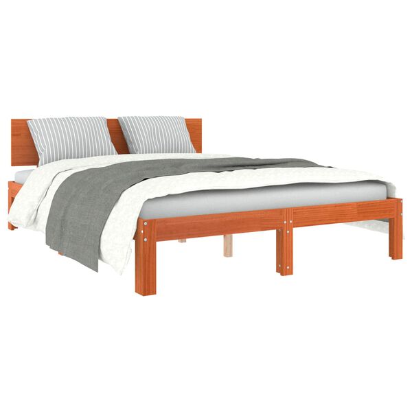 vidaXL Estrutura da Cama com cabeceira Marrom Cera 140 x 190 cm