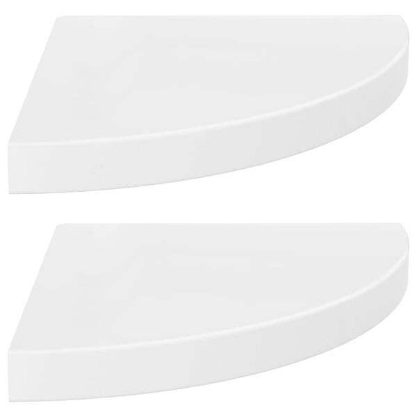 vidaXL Prateleiras canto suspensas 2 pcs 35x35x3,8cm MDF branco brilh.