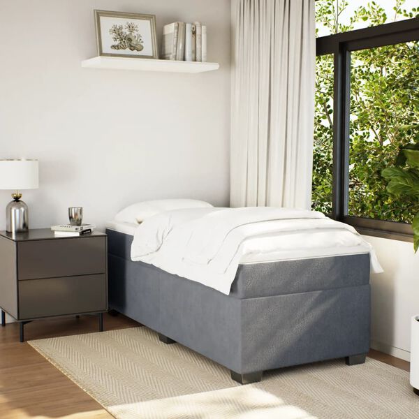 vidaXL Cama com molas/colch&atilde;o 90x190 cm veludo cinza-escuro