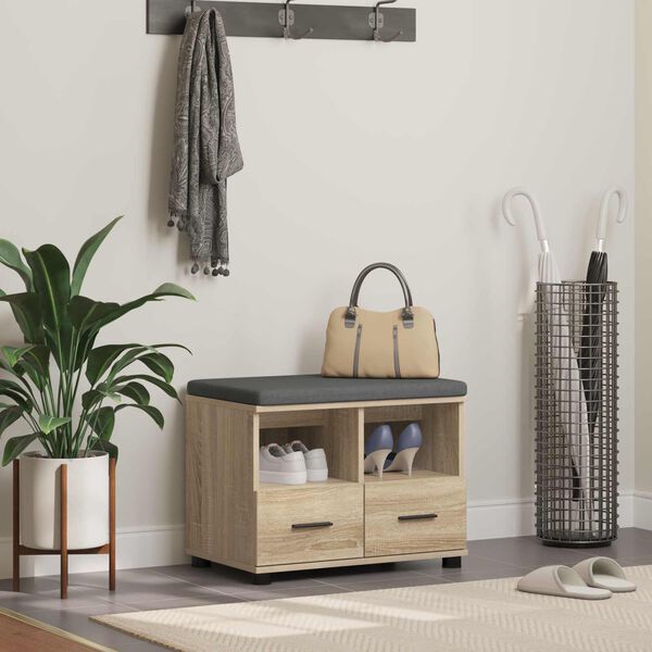 vidaXL Banco de Hall com almofada Carvalho Sonoma 60 x 38 x 46 cm