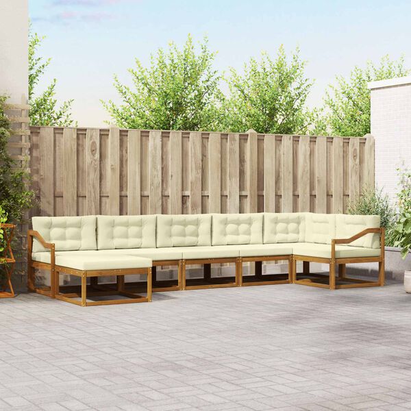 vidaXL Conjunto de Sof&aacute;s para Exterior 7 pcs Natural e Creme