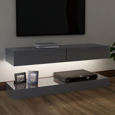 vidaXL Móvel de TV com luzes LED 120x35 cm cinzento brilhante