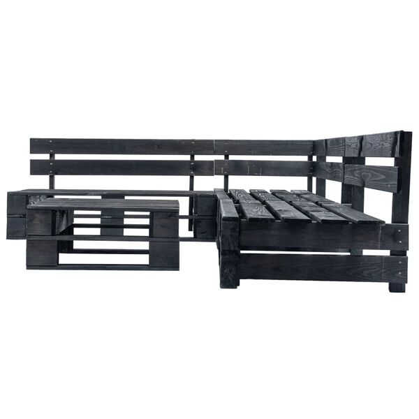 vidaXL Sofás de paletes para jardim 4 pcs madeira preto