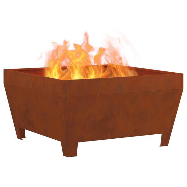 vidaXL Fire Pit Castanho 80 x 80 x 43 cm A&ccedil;o resistente &agrave;s intemp&eacute;ries