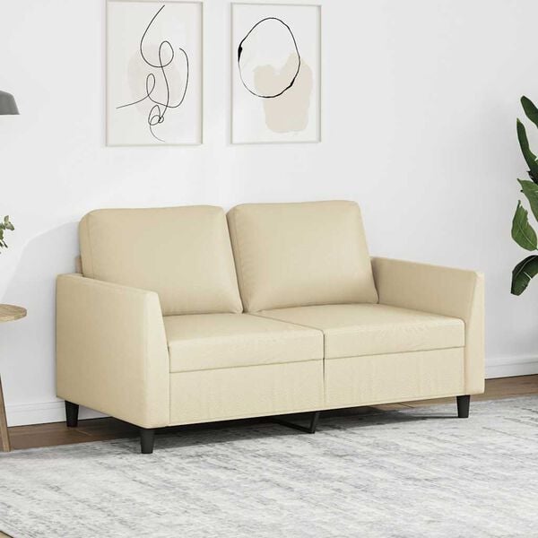vidaXL Sof&aacute; de 2 lugares 120 cm couro artificial cor creme