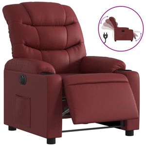 vidaXL Poltrona reclin&aacute;vel el&eacute;trica couro artificial vermelho tinto