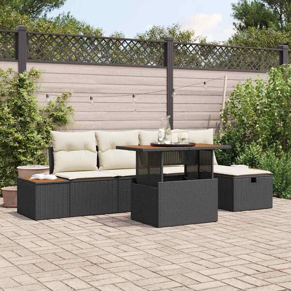 vidaXL Conjunto de Sof&aacute; de Jardim 6 pcs Preto vime PE