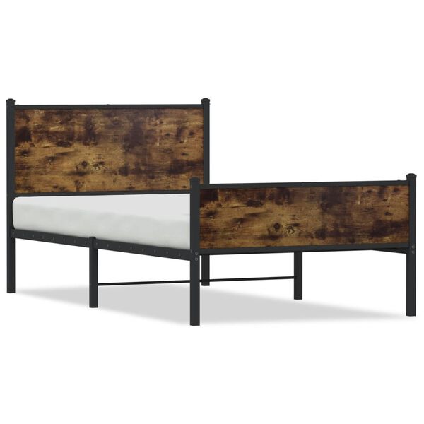 vidaXL Estrutura de cama sem colchão 107x203 cm metal carvalho fumado