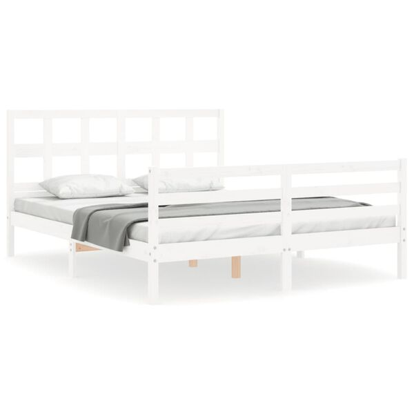 vidaXL Estrutura de cama com cabeceira 160x200 cm madeira maci&ccedil;a