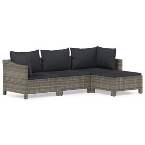 vidaXL 4 pcs conjunto lounge de jardim c/ almofad&otilde;es vime PE cinzento