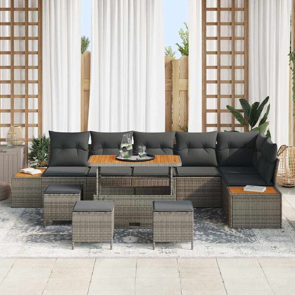 vidaXL Conjunto de Sof&aacute; de Jardim 10 pcs Cinzeto Rattan Sint&eacute;tico