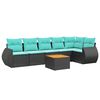 vidaXL Conjunto de sof&aacute; de jardim com 7 pe&ccedil;as e almofadas em rattan sint&eacute;tico preto