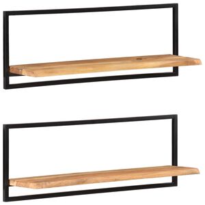 vidaXL Prateleiras de parede 2 pcs 100x24x35 cm ac&aacute;cia maci&ccedil;a e a&ccedil;o
