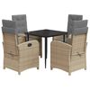 vidaXL 5pcs conj. jantar jardim c/ almofad&otilde;es vime PE bege misturado