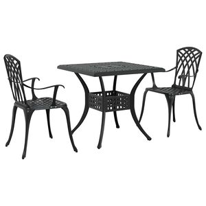 vidaXL Conjunto de Mesa de Jardim 3 pcs Preto Alum&iacute;nio Fundido