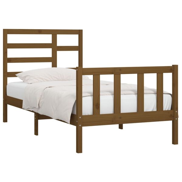 vidaXL Estrutura de cama 90x200 cm pinho maci&ccedil;o castanho mel